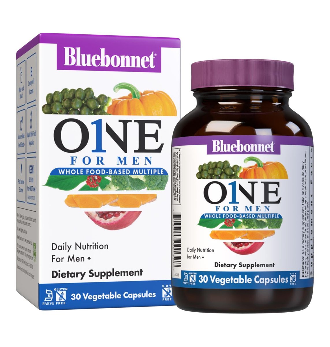 Bluebonnet Nutrition One for Men – Tägliche Vollwert-Nahrungsergänzung für Männer, Nicht-GMO, Vegetarierfreundlich, Koscher, Glutenfrei, Sojafrei, Milchfrei, Eisenfrei, 30 Kapseln