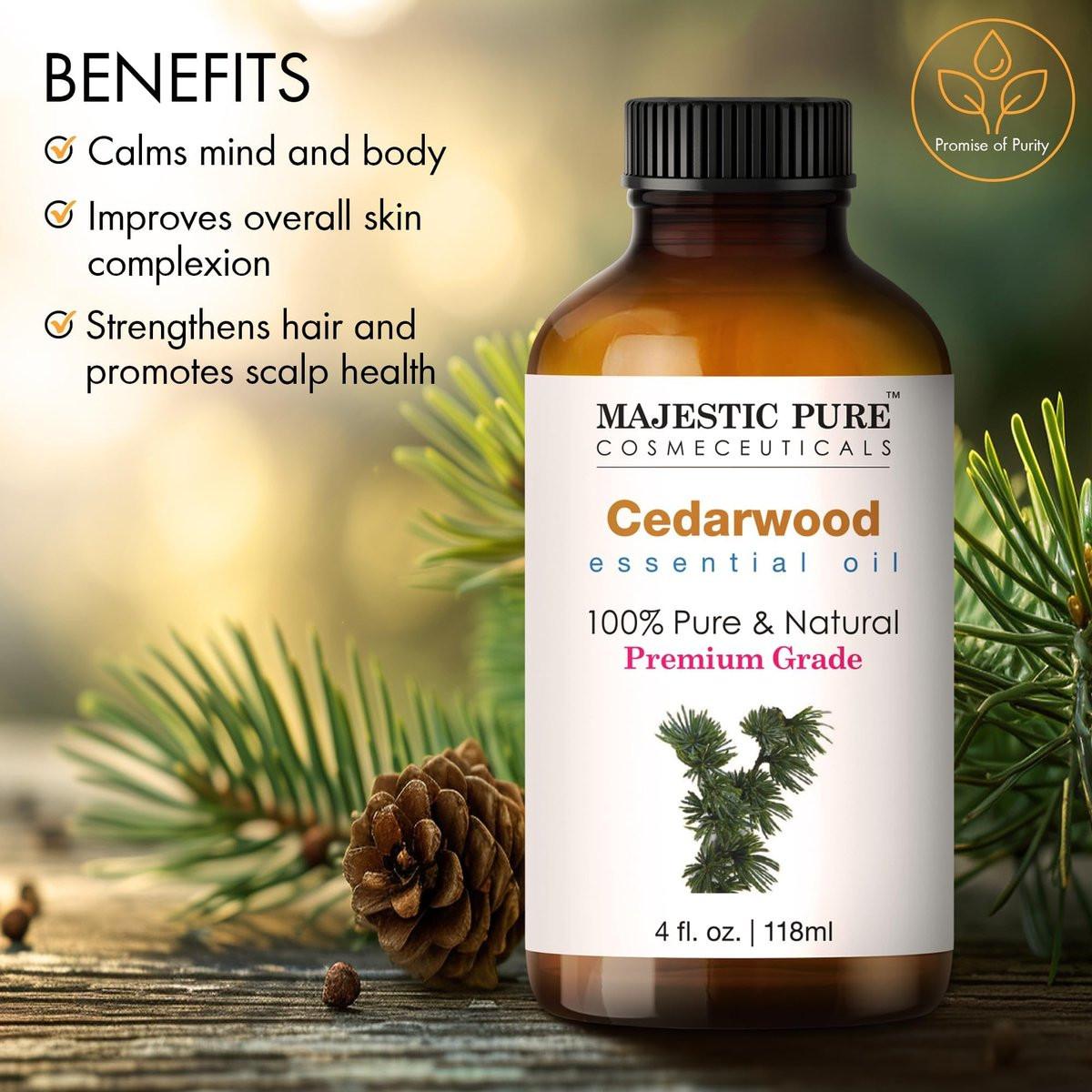 Majestic Pure Zedernholz Ätherisches Öl - 100% Rein und Naturrein - 4 Fl Oz mit Glaspipette