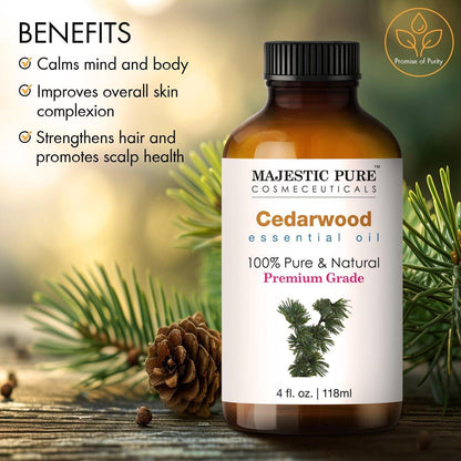 Majestic Pure Zedernholz Ätherisches Öl - 100% Rein und Naturrein - 4 Fl Oz mit Glaspipette