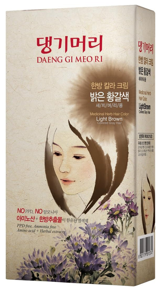 Daeng Gi Meo Ri Koreanische Kräuter-Haarfarbe Creme [Hellbraun] – PPD-freie Grauabdeckung, Haarschutz, High-Keratin-Formel, 148 ml