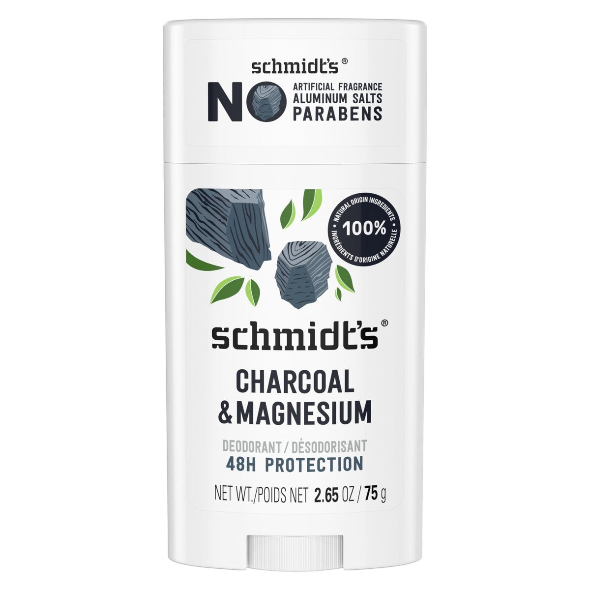 Schmidt's Aluminiumfreies veganes Deodorant Aktivkohle & Magnesium – 24-Stunden-Geruchsschutz für Frauen und Männer, natürliche Inhaltsstoffe, tierversuchsfrei, 2,65 oz (75 g)