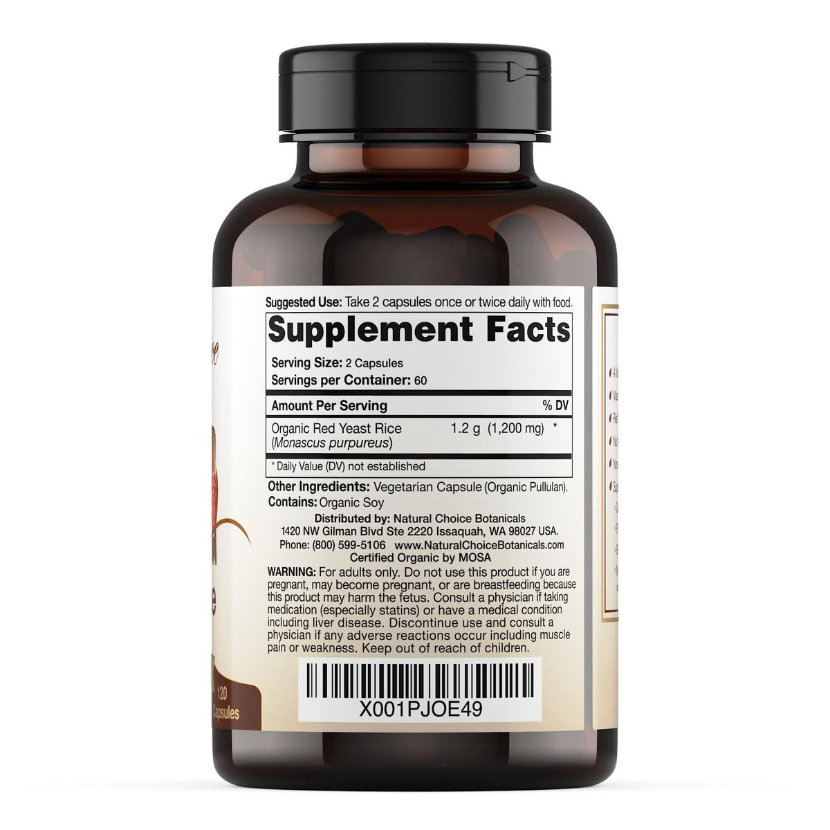 Natural Choice Botanicals Bio-zertifiziertes Roten Hefereis Supplement – 120 Kapseln, 2-Monats-Vorrat