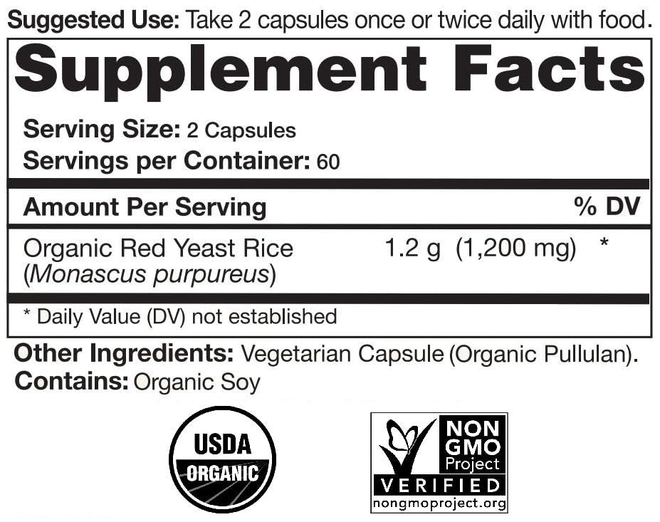 Natural Choice Botanicals Bio-zertifiziertes Roten Hefereis Supplement – 120 Kapseln, 2-Monats-Vorrat