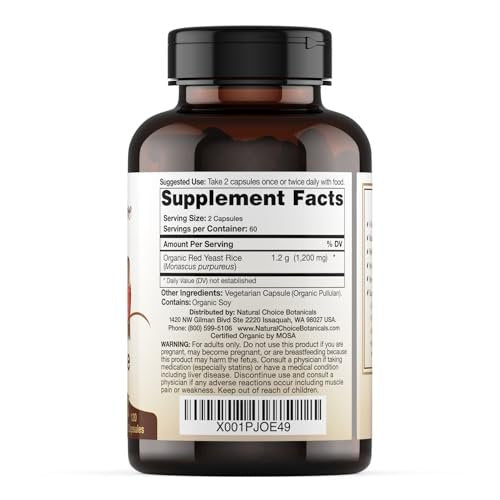 Natural Choice Botanicals Bio-zertifiziertes Roten Hefereis Supplement – 120 Kapseln, 2-Monats-Vorrat
