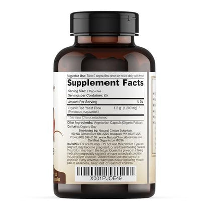 Natural Choice Botanicals Bio-zertifiziertes Roten Hefereis Supplement – 120 Kapseln, 2-Monats-Vorrat