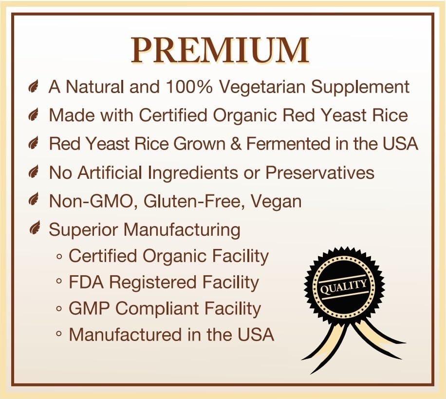 Natural Choice Botanicals Bio-zertifiziertes Roten Hefereis Supplement – 120 Kapseln, 2-Monats-Vorrat