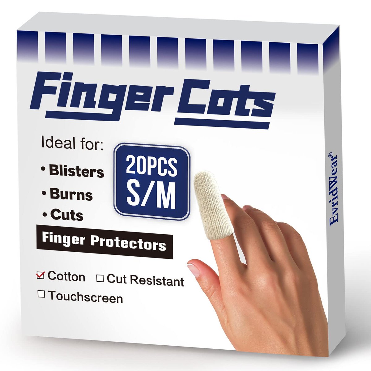 Evridwear Baumwoll-Fingerlinge mit Polsterung 20 Stück für rissige Haut, Ekzeme, Hornhaut, feuchtigkeitsableitend, Fingerschutz für Männer und Frauen (kurze Länge)