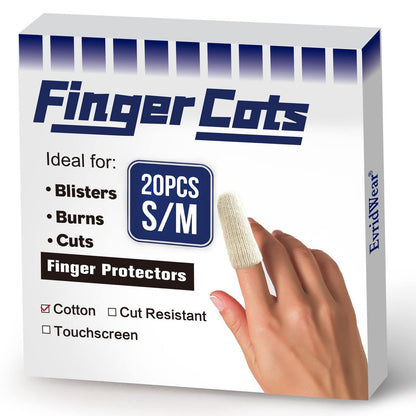 Evridwear Baumwoll-Fingerlinge mit Polsterung 20 Stück für rissige Haut, Ekzeme, Hornhaut, feuchtigkeitsableitend, Fingerschutz für Männer und Frauen (kurze Länge)