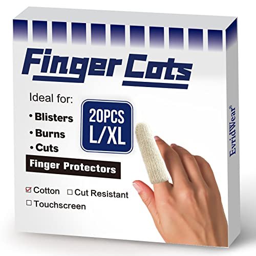 Evridwear 20 Stück Premium Baumwoll-Fingerkuppenschutz – Bequeme Fingerhülsen für Ekzeme, rissige Haut, Hornhaut – Feuchtigkeitsableitend, lang