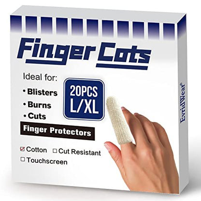 Evridwear 20 Stück Premium Baumwoll-Fingerkuppenschutz – Bequeme Fingerhülsen für Ekzeme, rissige Haut, Hornhaut – Feuchtigkeitsableitend, lang