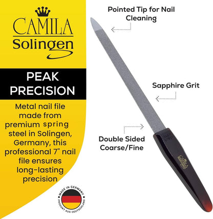 Camila Solingen CS18 Saphir-Nagelfeile für Natürliche Nägel, Doppelseitig Grob und Fein, 7 Zoll, für Maniküre und Pediküre