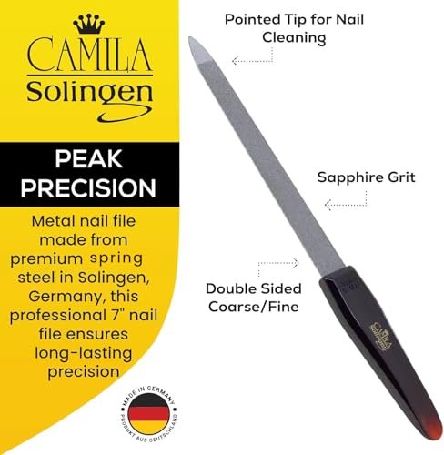 Camila Solingen CS18 Saphir-Nagelfeile für Natürliche Nägel, Doppelseitig Grob und Fein, 7 Zoll, für Maniküre und Pediküre