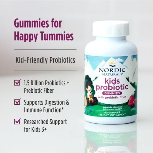 Nordic Naturals Kids Nordic Flora Probiotic Gummies, Merry Berry Punch - 60 Gummis - 1,5 Milliarden KBE & Präbiotische Ballaststoffe - Vegan, Non-GMO - 30 Portionen