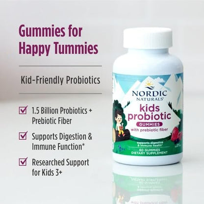 Nordic Naturals Kids Nordic Flora Probiotic Gummies, Merry Berry Punch - 60 Gummis - 1,5 Milliarden KBE & Präbiotische Ballaststoffe - Vegan, Non-GMO - 30 Portionen