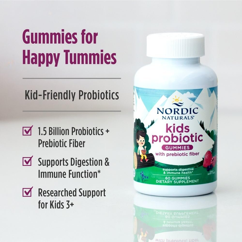 Nordic Naturals Kids Nordic Flora Probiotic Gummies, Merry Berry Punch - 60 Gummis - 1,5 Milliarden KBE & Präbiotische Ballaststoffe - Vegan, Non-GMO - 30 Portionen