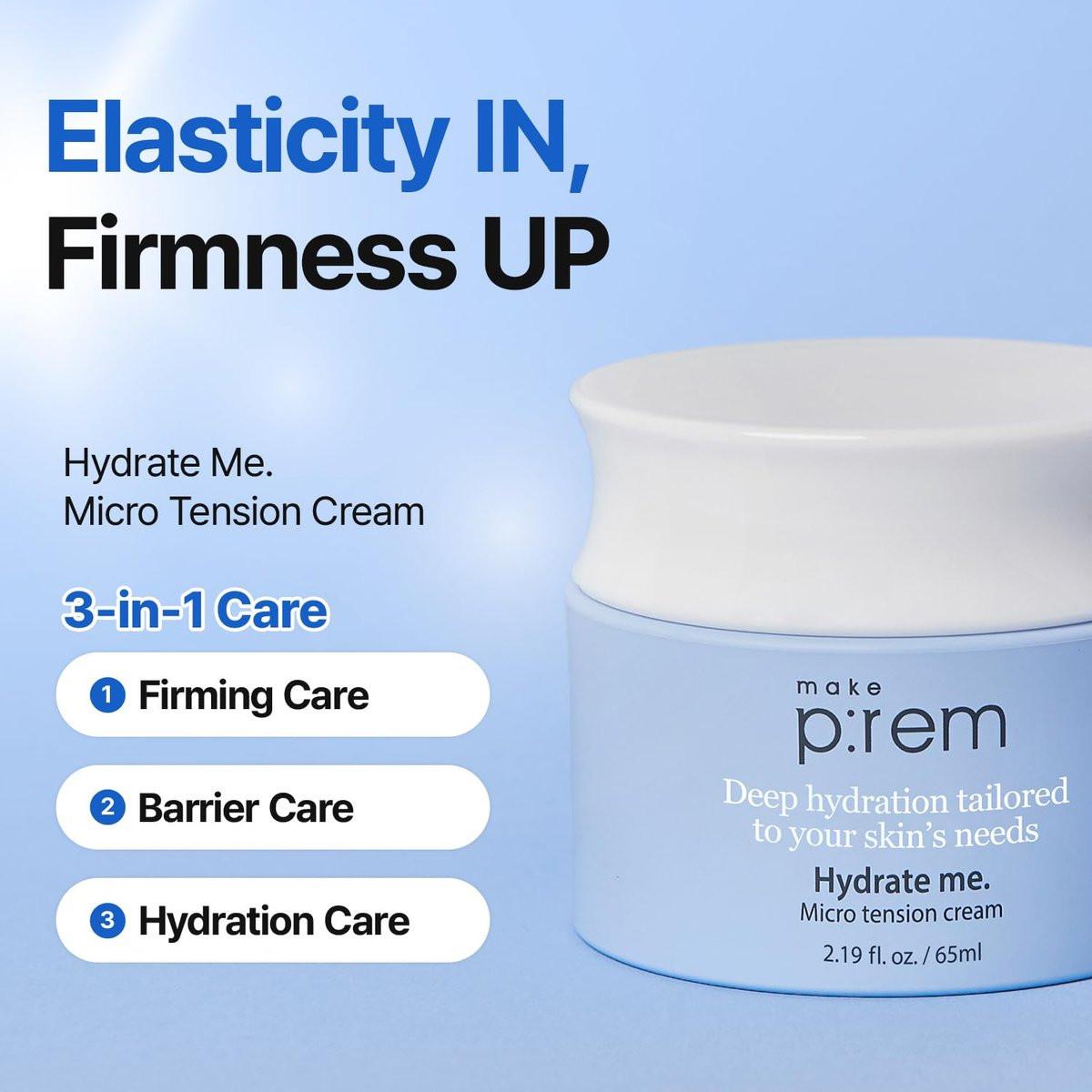 MAKE P:REM Hydrate Me. Micro Tension Cream – Feuchtigkeitsspendende Gesichtscreme mit Gel-Textur für trockene, empfindliche, fettige und zu Akne neigende Haut, 65 ml