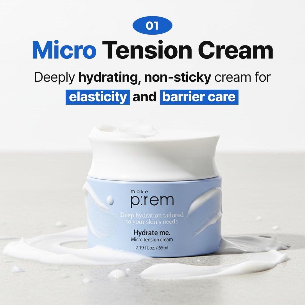 MAKE P:REM Hydrate Me. Micro Tension Cream – Feuchtigkeitsspendende Gesichtscreme mit Gel-Textur für trockene, empfindliche, fettige und zu Akne neigende Haut, 65 ml