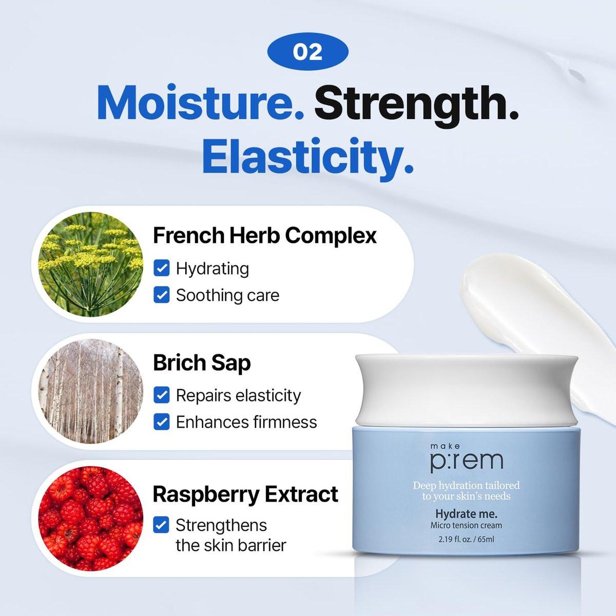 MAKE P:REM Hydrate Me. Micro Tension Cream – Feuchtigkeitsspendende Gesichtscreme mit Gel-Textur für trockene, empfindliche, fettige und zu Akne neigende Haut, 65 ml