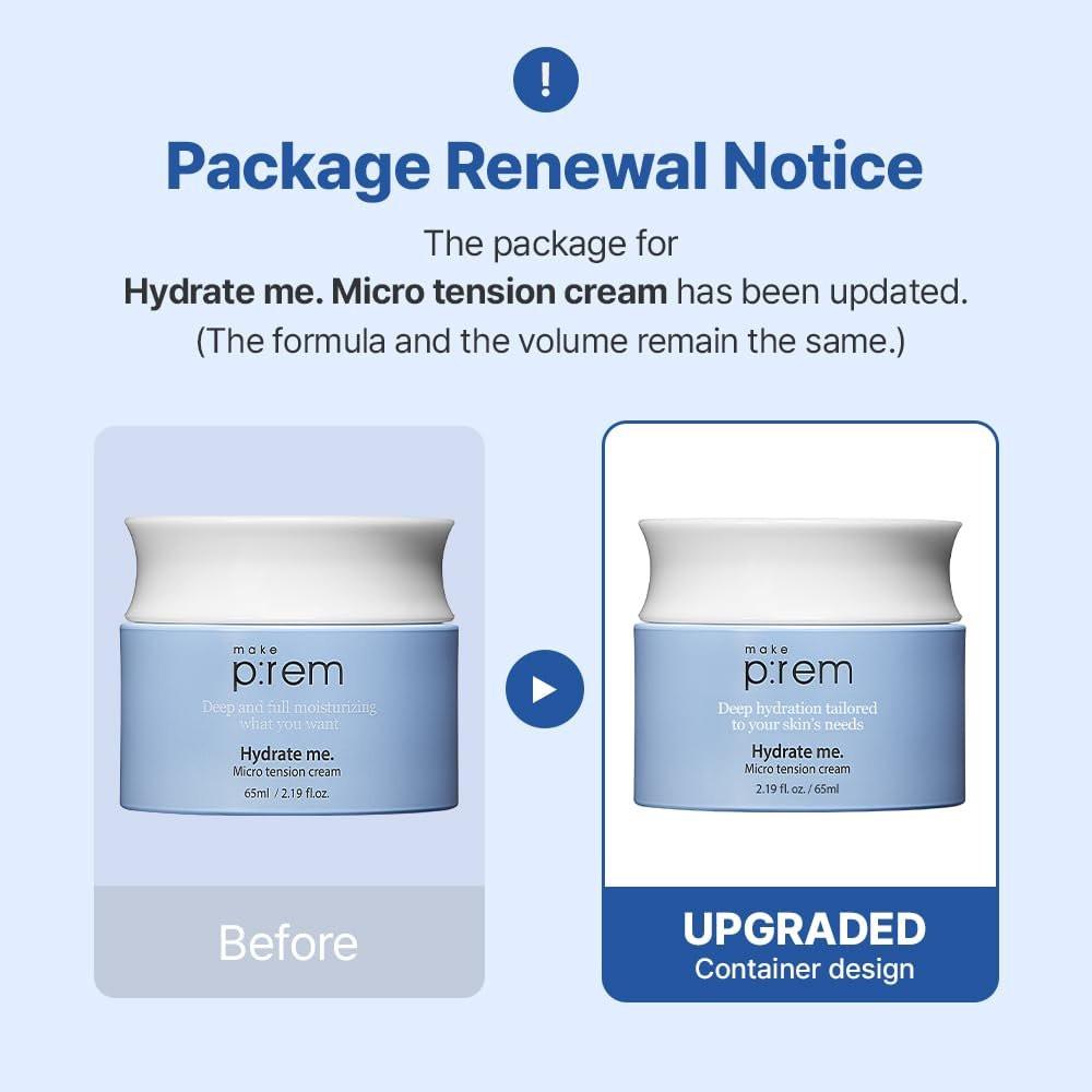 MAKE P:REM Hydrate Me. Micro Tension Cream – Feuchtigkeitsspendende Gesichtscreme mit Gel-Textur für trockene, empfindliche, fettige und zu Akne neigende Haut, 65 ml