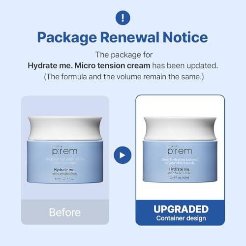 MAKE P:REM Hydrate Me. Micro Tension Cream – Feuchtigkeitsspendende Gesichtscreme mit Gel-Textur für trockene, empfindliche, fettige und zu Akne neigende Haut, 65 ml