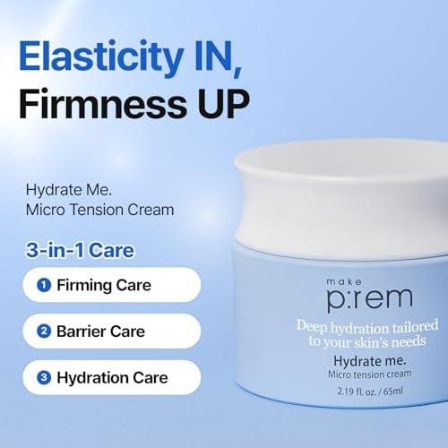 MAKE P:REM Hydrate Me. Micro Tension Cream – Feuchtigkeitsspendende Gesichtscreme mit Gel-Textur für trockene, empfindliche, fettige und zu Akne neigende Haut, 65 ml