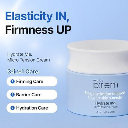 MAKE P:REM Hydrate Me. Micro Tension Cream – Feuchtigkeitsspendende Gesichtscreme mit Gel-Textur für trockene, empfindliche, fettige und zu Akne neigende Haut, 65 ml