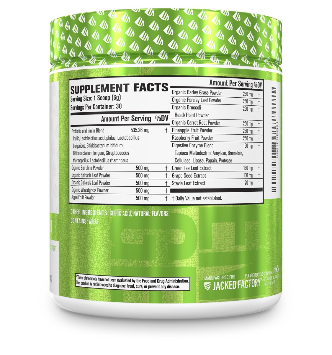 Jacked Factory Green Surge - Grünes Superfood-Pulver mit Spirulina, Weizen- und Gerstengras, Bio-Grüns, Grüntee-Extrakt, Probiotika und Verdauungsenzyme - gemischte Beeren, 30 Portionen