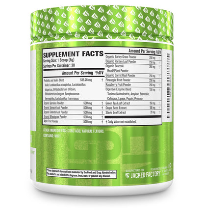Jacked Factory Green Surge - Grünes Superfood-Pulver mit Spirulina, Weizen- und Gerstengras, Bio-Grüns, Grüntee-Extrakt, Probiotika und Verdauungsenzyme - gemischte Beeren, 30 Portionen