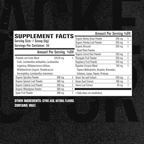 Jacked Factory Green Surge - Grünes Superfood-Pulver mit Spirulina, Weizen- und Gerstengras, Bio-Grüns, Grüntee-Extrakt, Probiotika und Verdauungsenzyme - gemischte Beeren, 30 Portionen