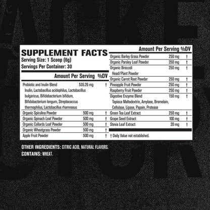 Jacked Factory Green Surge - Grünes Superfood-Pulver mit Spirulina, Weizen- und Gerstengras, Bio-Grüns, Grüntee-Extrakt, Probiotika und Verdauungsenzyme - gemischte Beeren, 30 Portionen