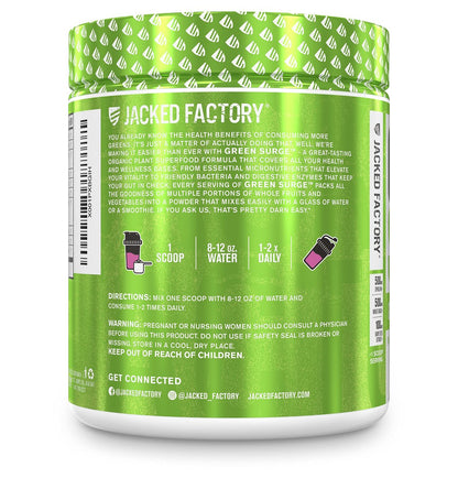 Jacked Factory Green Surge - Grünes Superfood-Pulver mit Spirulina, Weizen- und Gerstengras, Bio-Grüns, Grüntee-Extrakt, Probiotika und Verdauungsenzyme - gemischte Beeren, 30 Portionen