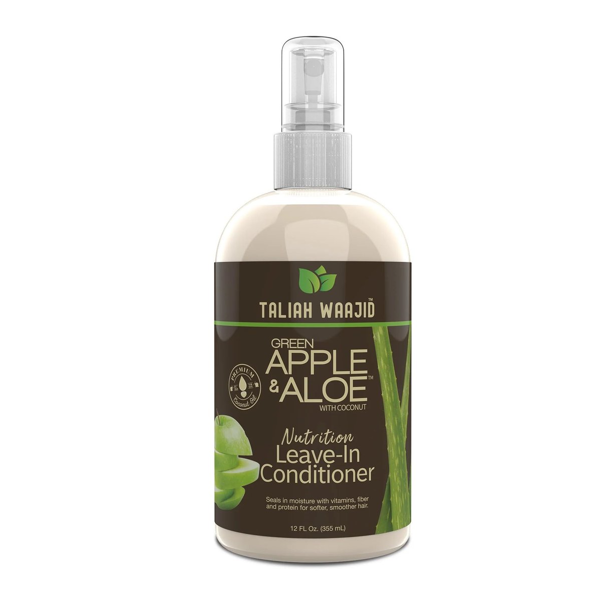 Taliah Waajid Green Apple & Aloe Nutrition Leave-In Conditioner mit Kokosnuss | Curl-Feuchtigkeitsspender mit Vitaminen, Fasern und Proteinen | Sanftere, glattere Haarpflege für dickes lockiges Haar - 355 ml