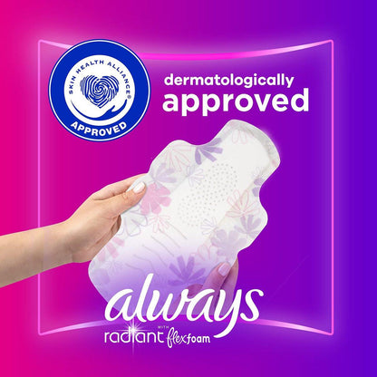 Always Radiant Damenbinden FlexFoam mit Flügeln, Größe 2, Starke Saugfähigkeit, leicht parfümiert, 36 Stück