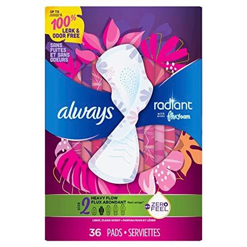 Always Radiant Damenbinden FlexFoam mit Flügeln, Größe 2, Starke Saugfähigkeit, leicht parfümiert, 36 Stück