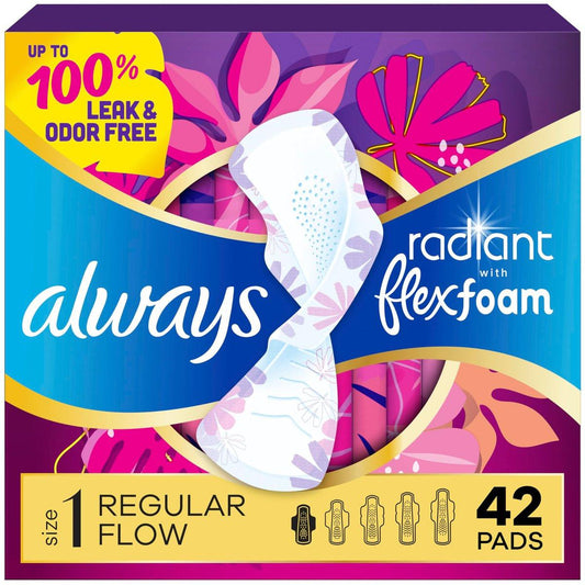 Always Radiant Damenbinden mit FlexFoam, Größe 1, Reguläre Saugfähigkeit, leicht parfümiert, 42 Stück