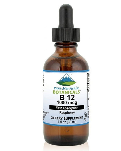 Pure Mountain Botanicals B12 1000 mcg – B12-Komplex mit natürlichem Beerengeschmack – 30 Portionen – Flüssige Tropfen – Koscheres Nahrungsergänzungsmittel