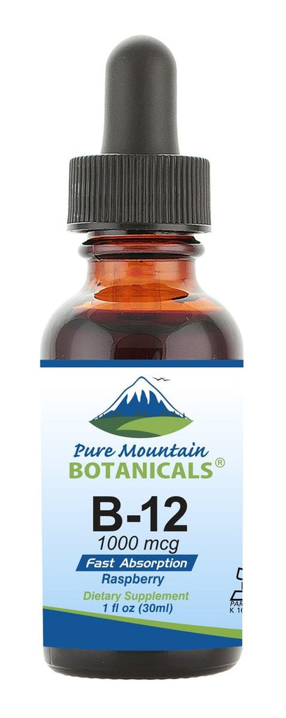 Pure Mountain Botanicals B12 1000 mcg – B12-Komplex mit natürlichem Beerengeschmack – 30 Portionen – Flüssige Tropfen – Koscheres Nahrungsergänzungsmittel