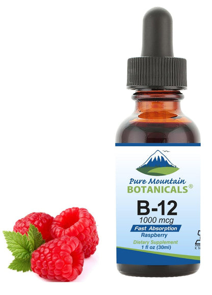 Pure Mountain Botanicals B12 1000 mcg – B12-Komplex mit natürlichem Beerengeschmack – 30 Portionen – Flüssige Tropfen – Koscheres Nahrungsergänzungsmittel