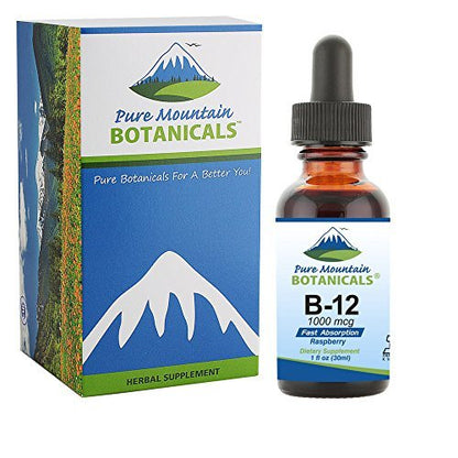 Pure Mountain Botanicals B12 1000 mcg – B12-Komplex mit natürlichem Beerengeschmack – 30 Portionen – Flüssige Tropfen – Koscheres Nahrungsergänzungsmittel