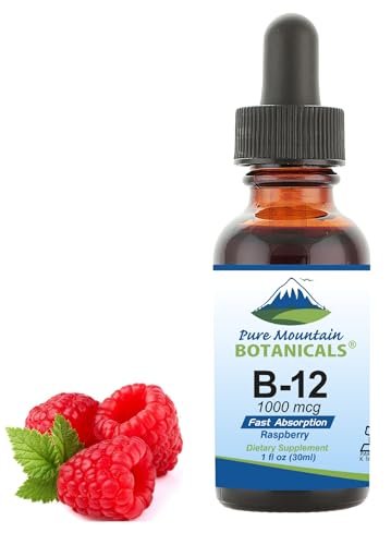 Pure Mountain Botanicals B12 1000 mcg – B12-Komplex mit natürlichem Beerengeschmack – 30 Portionen – Flüssige Tropfen – Koscheres Nahrungsergänzungsmittel