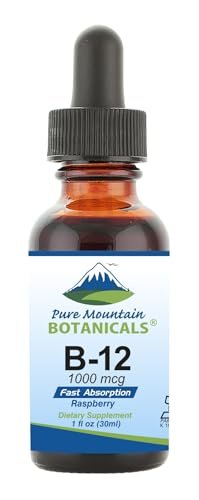 Pure Mountain Botanicals B12 1000 mcg – B12-Komplex mit natürlichem Beerengeschmack – 30 Portionen – Flüssige Tropfen – Koscheres Nahrungsergänzungsmittel