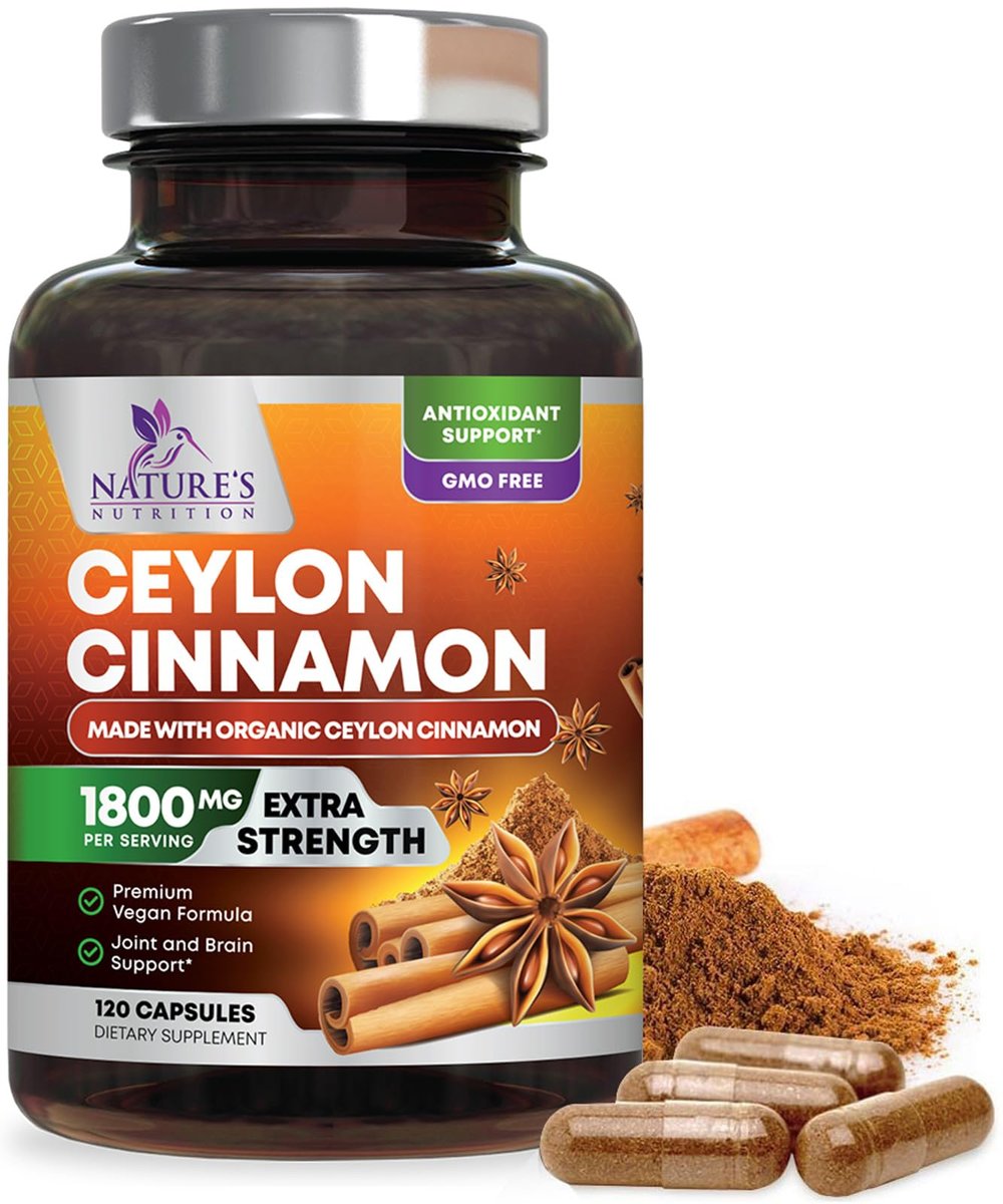Bio Ceylon Zimt Kapseln – Extra Stärke, 1800 mg pro Portion, 120 Kapseln – Energie- und Herzunterstützung, Antioxidans für Frauen und Männer – Hergestellt in den USA