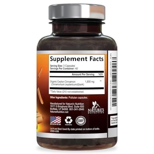 Bio Ceylon Zimt Kapseln – Extra Stärke, 1800 mg pro Portion, 120 Kapseln – Energie- und Herzunterstützung, Antioxidans für Frauen und Männer – Hergestellt in den USA