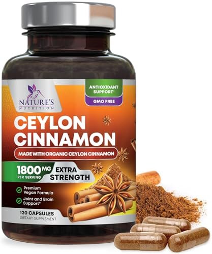 Bio Ceylon Zimt Kapseln – Extra Stärke, 1800 mg pro Portion, 120 Kapseln – Energie- und Herzunterstützung, Antioxidans für Frauen und Männer – Hergestellt in den USA