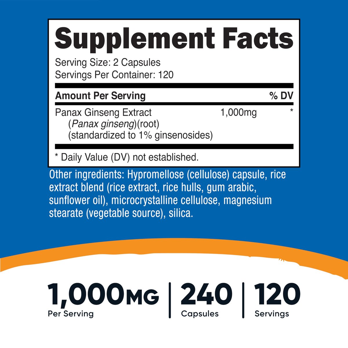 Nutricost Panax Ginseng 1000mg, 240 Kapseln – Non-GMO, glutenfrei, 120 Portionen