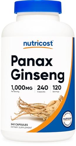 Nutricost Panax Ginseng 1000mg, 240 Kapseln – Non-GMO, glutenfrei, 120 Portionen