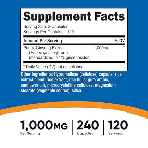 Nutricost Panax Ginseng 1000mg, 240 Kapseln – Non-GMO, glutenfrei, 120 Portionen