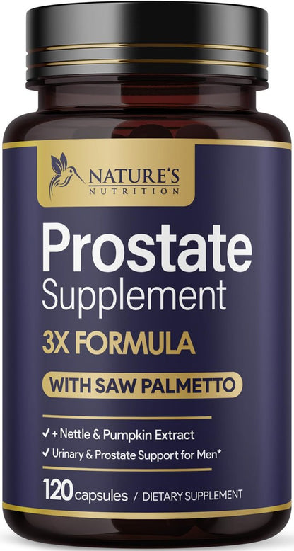 Prostata-Gesundheit Nahrungsergänzungsmittel für Männer - 3-fache Stärke mit Sägepalmen-Mischung, Brennnesselwurzel & Kürbiskern-Komplex - Unterstützt Blasen- und Prostata-Gesundheit - 120 Kapseln