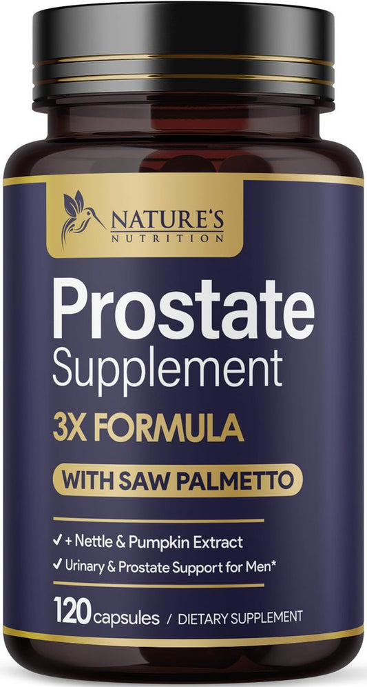 Prostata-Gesundheit Nahrungsergänzungsmittel für Männer - 3-fache Stärke mit Sägepalmen-Mischung, Brennnesselwurzel & Kürbiskern-Komplex - Unterstützt Blasen- und Prostata-Gesundheit - 120 Kapseln