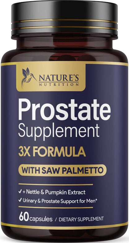 Prostata-Gesundheit für Männer – 3-fach Stärke mit Sägepalmen-Mischung, Brennnesselwurzel & Kürbiskern-Komplex – Unterstützt Blasen- und Harnwegsgesundheit – 60 Kapseln